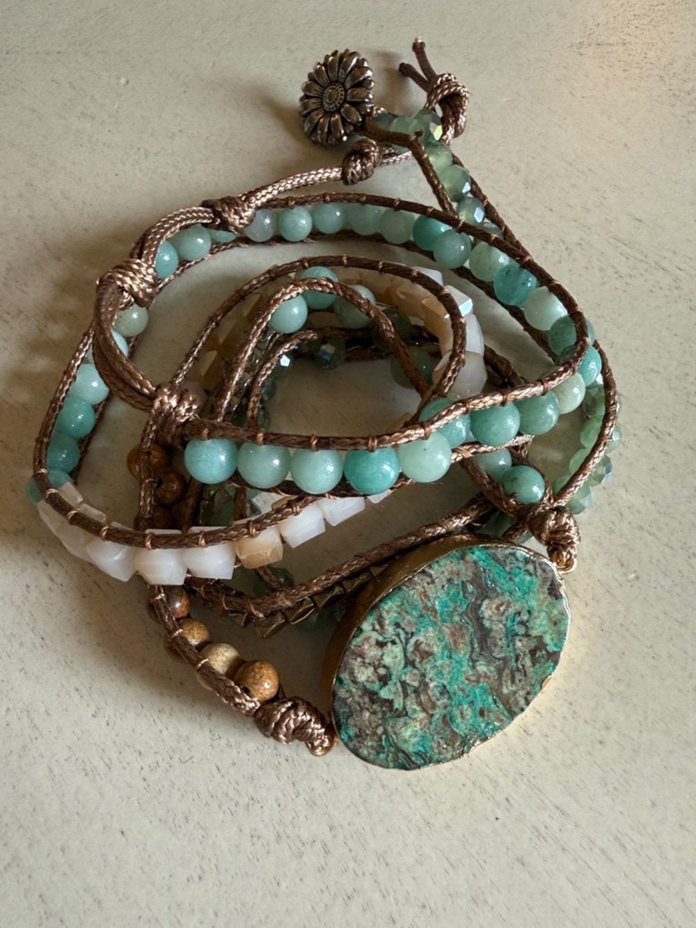 💗Handcrafted Turquoise and Amazonite Wrap Bracelet . Length 33.5 inches.
